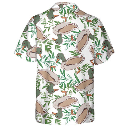 Cartoon Duck And Leaves On White Hawaiian Shirt, Hawaiian For Gift