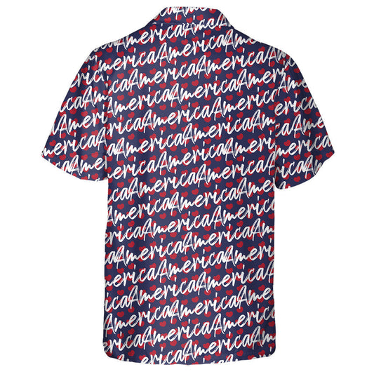 Hand Scripts American And Red Heart Pattern Hawaiian Shirt, Hawaiian Shirt Gift, Christmas Gift