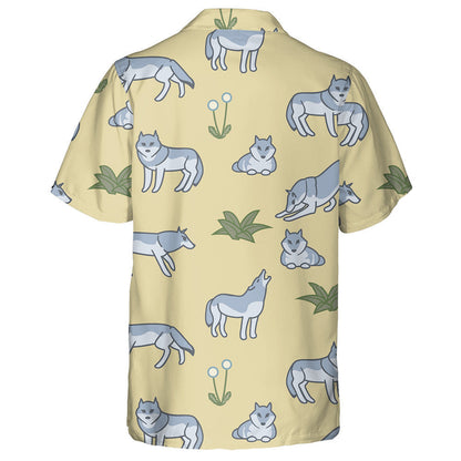 Cute Baby Wolf And Dandelion On Yellow Hawaiian Shirt, Hawaiian Shirt Gift, Christmas Gift