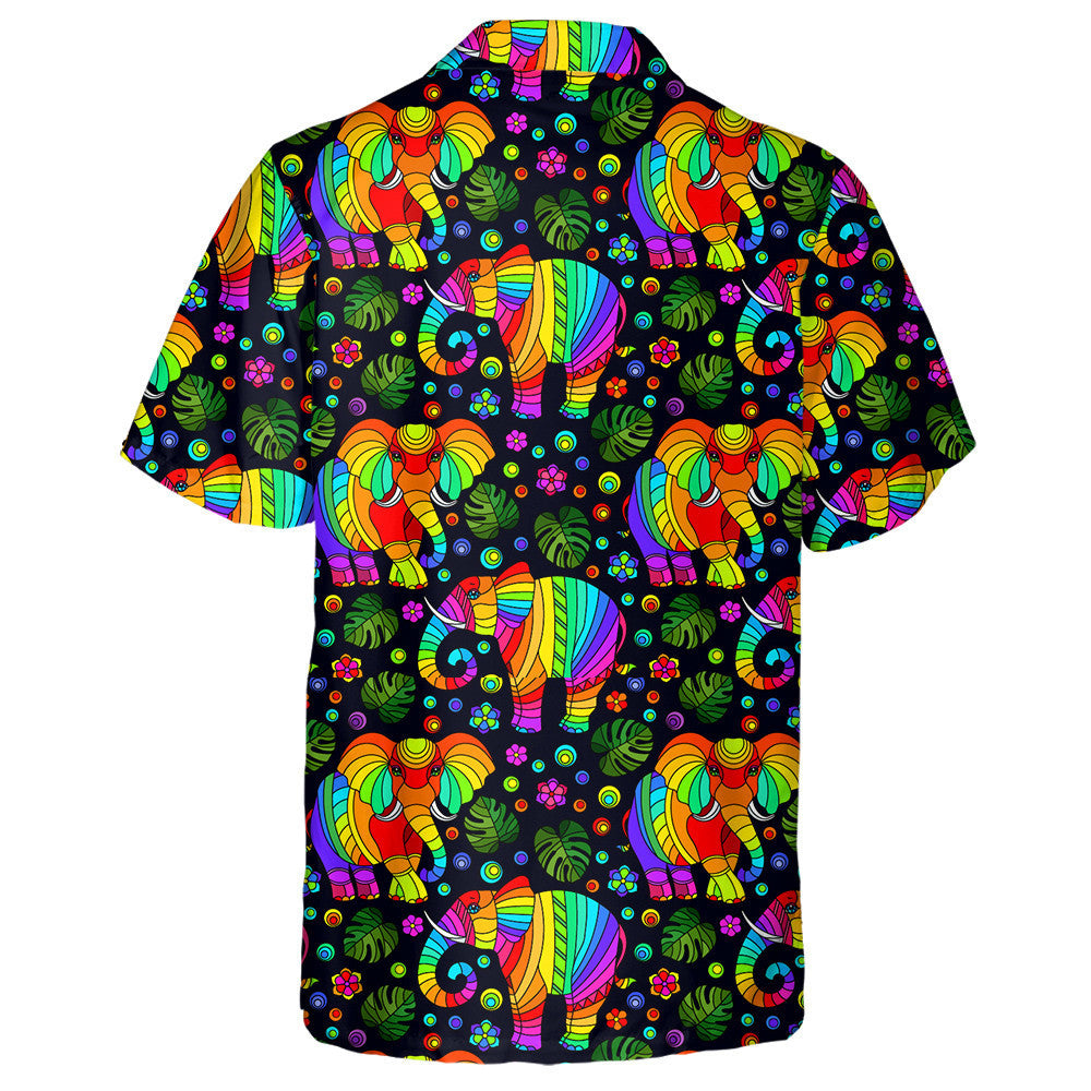 Bright Rainbow Elephantsanimals Flowers And Leaves Hawaiian Shirt, Hawaiian For Gift