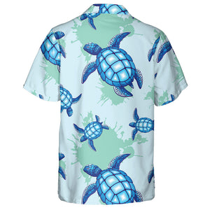 Little Sea Turtle Blue And Turquoise Hawaiian Shirt, Hawaiian For Gift