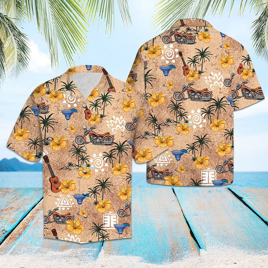 Classic Vintage Motorcycle Tropical Palm Leaves Pattern Hawaiian Shirt, Hawaiian Shirt Gift, Christmas Gift