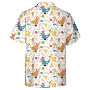 Stylized Festive Chickens And Colorful Eggs Hawaiian Shirt,Hawaiian Shirt Gift, Christmas Gift