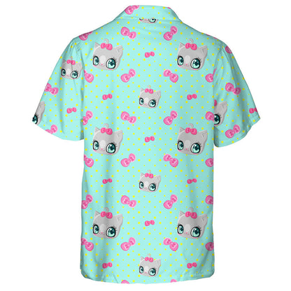 Cats Pink Bows And Stars On A Blue Background Hawaiian Shirt, Hawaiian Shirt Gift, Christmas Gift