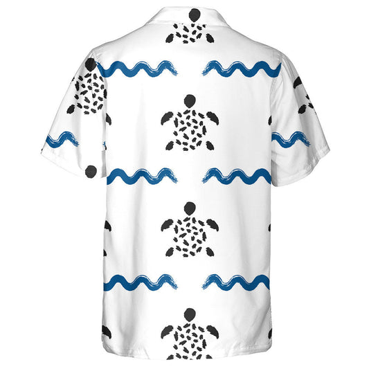 Ornament Of Waves And Turtles Drawn With A Brush Hawaiian Shirt, Hawaiian Shirt Gift, Christmas Gift