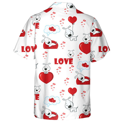 Cute Background With Dogs And Hearts For Valentine's Day Hawaiian Shirt, Hawaiian Shirt Gift, Christmas Gift