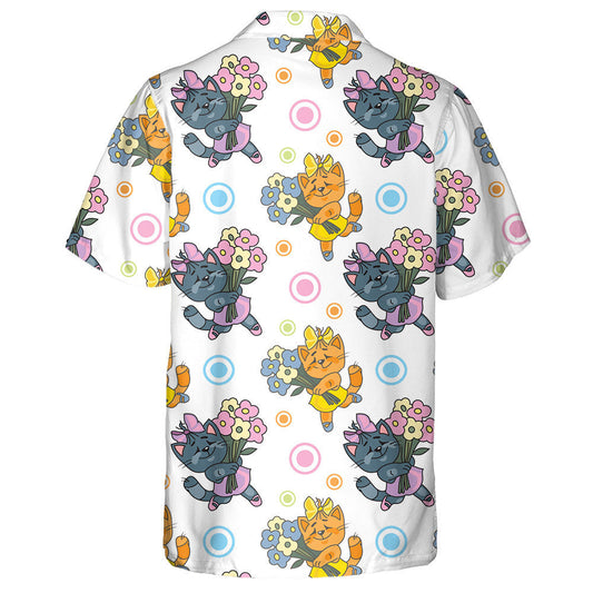 Lady Cat Is Holding A Bouquet In Happy Day Hawaiian Shirt, Hawaiian Shirt Gift, Christmas Gift