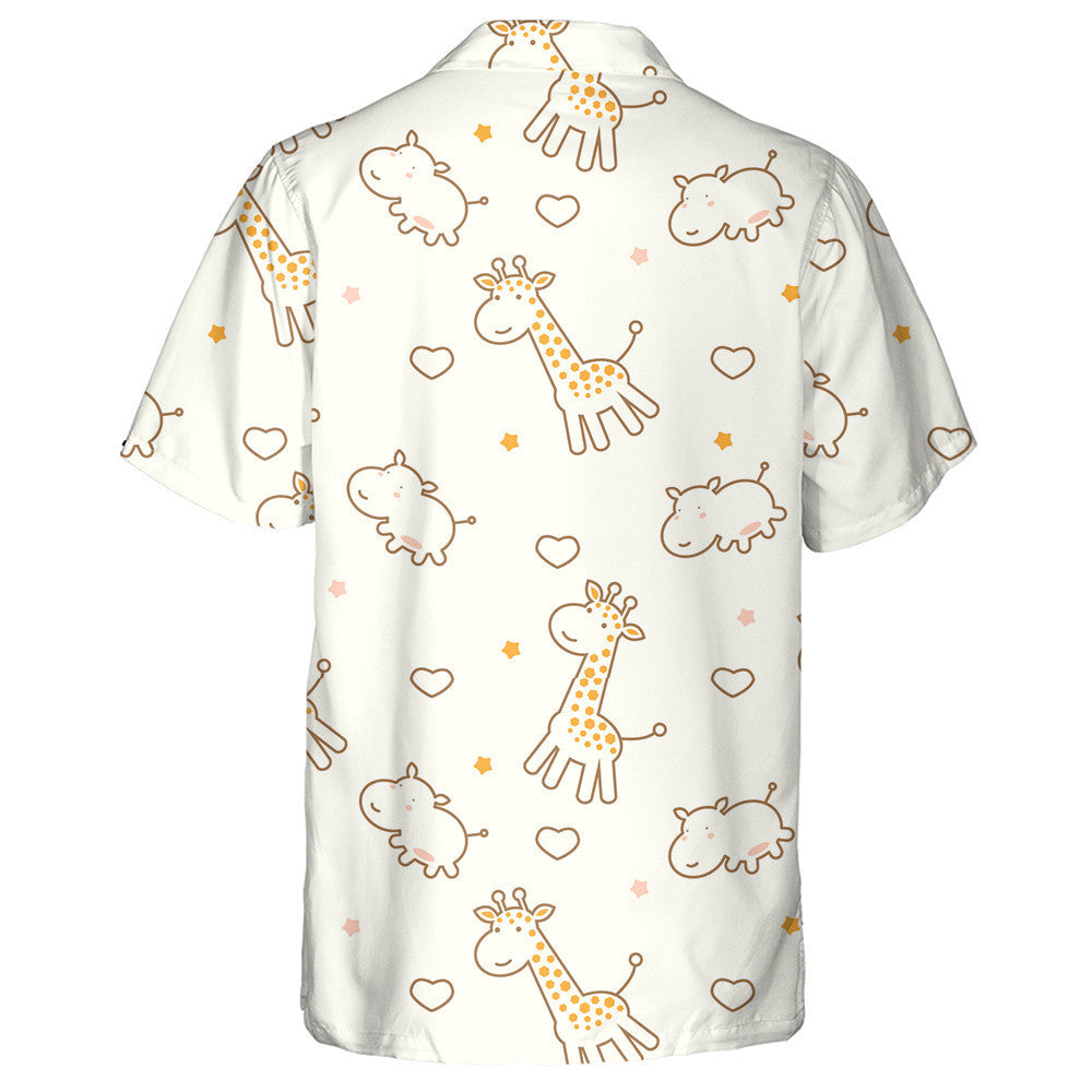 Cute Cartoon Giraffe Hippotamus Heart Star Pattern Hawaiian Shirt, Hawaiian Shirt Gift, Christmas Gift