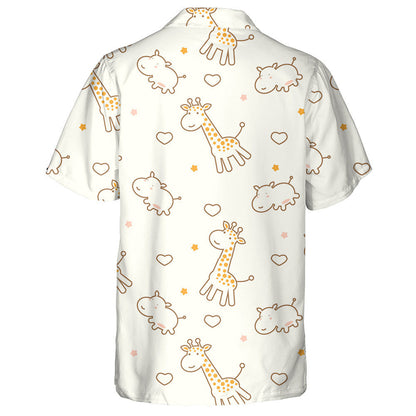 Cute Cartoon Giraffe Hippotamus Heart Star Pattern Hawaiian Shirt, Hawaiian Shirt Gift, Christmas Gift