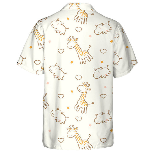 Cute Cartoon Giraffe Hippotamus Heart Star Pattern Hawaiian Shirt, Hawaiian Shirt Gift, Christmas Gift