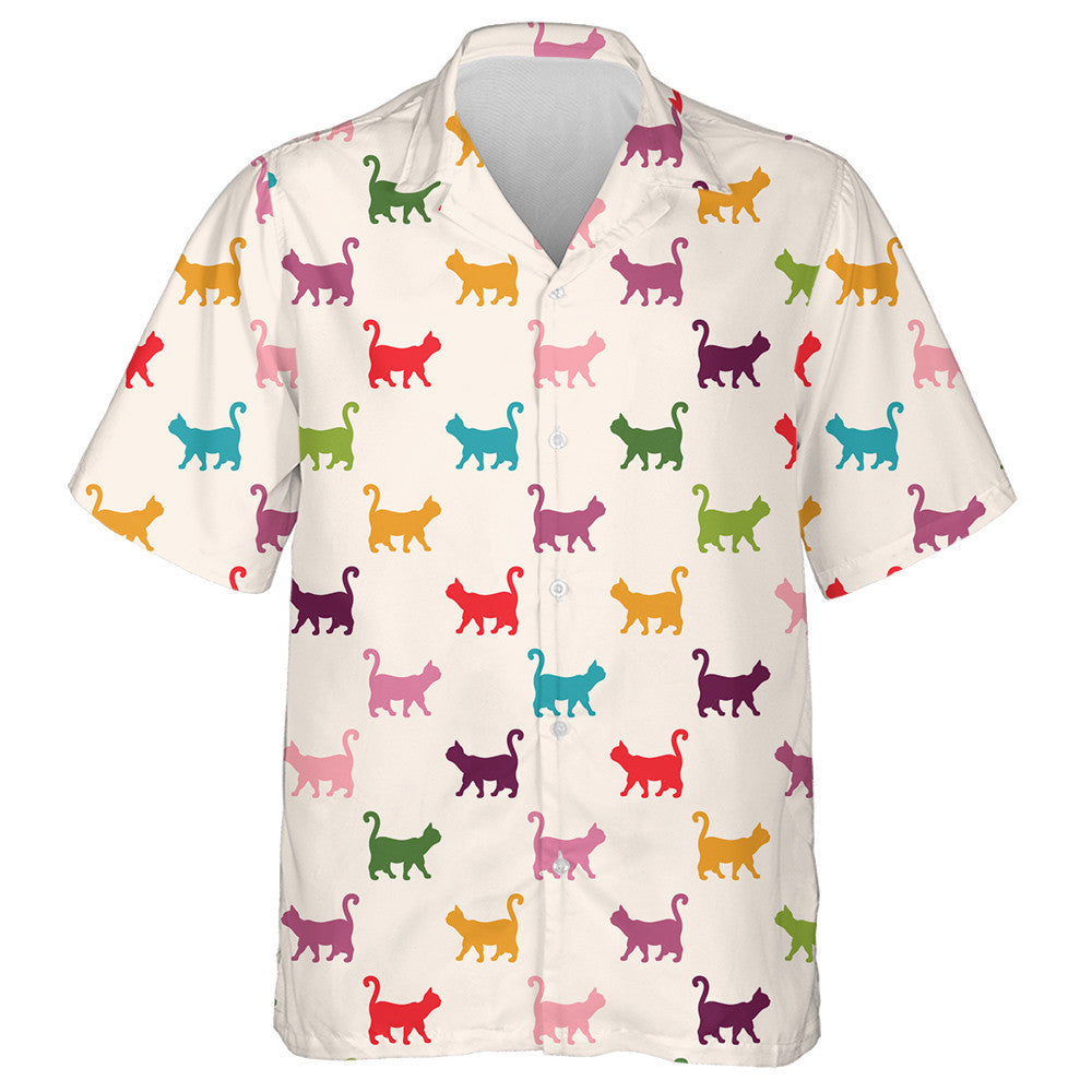 Cute Hand Drawn Colorful Cats Curved Tails Hawaiian Shirt, Hawaiian Shirt Gift, Christmas Gift