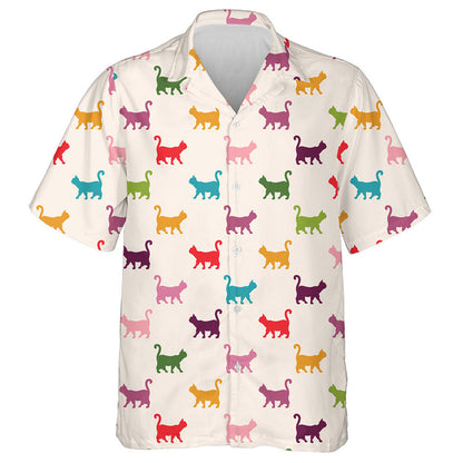 Cute Hand Drawn Colorful Cats Curved Tails Hawaiian Shirt, Hawaiian Shirt Gift, Christmas Gift
