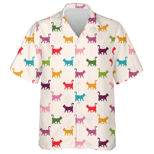 Cute Hand Drawn Colorful Cats Curved Tails Hawaiian Shirt, Hawaiian Shirt Gift, Christmas Gift
