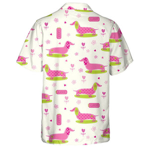 Funny Dachshund And Abstract Floral Elements Hawaiian Shirt,Hawaiian Shirt Gift, Christmas Gift