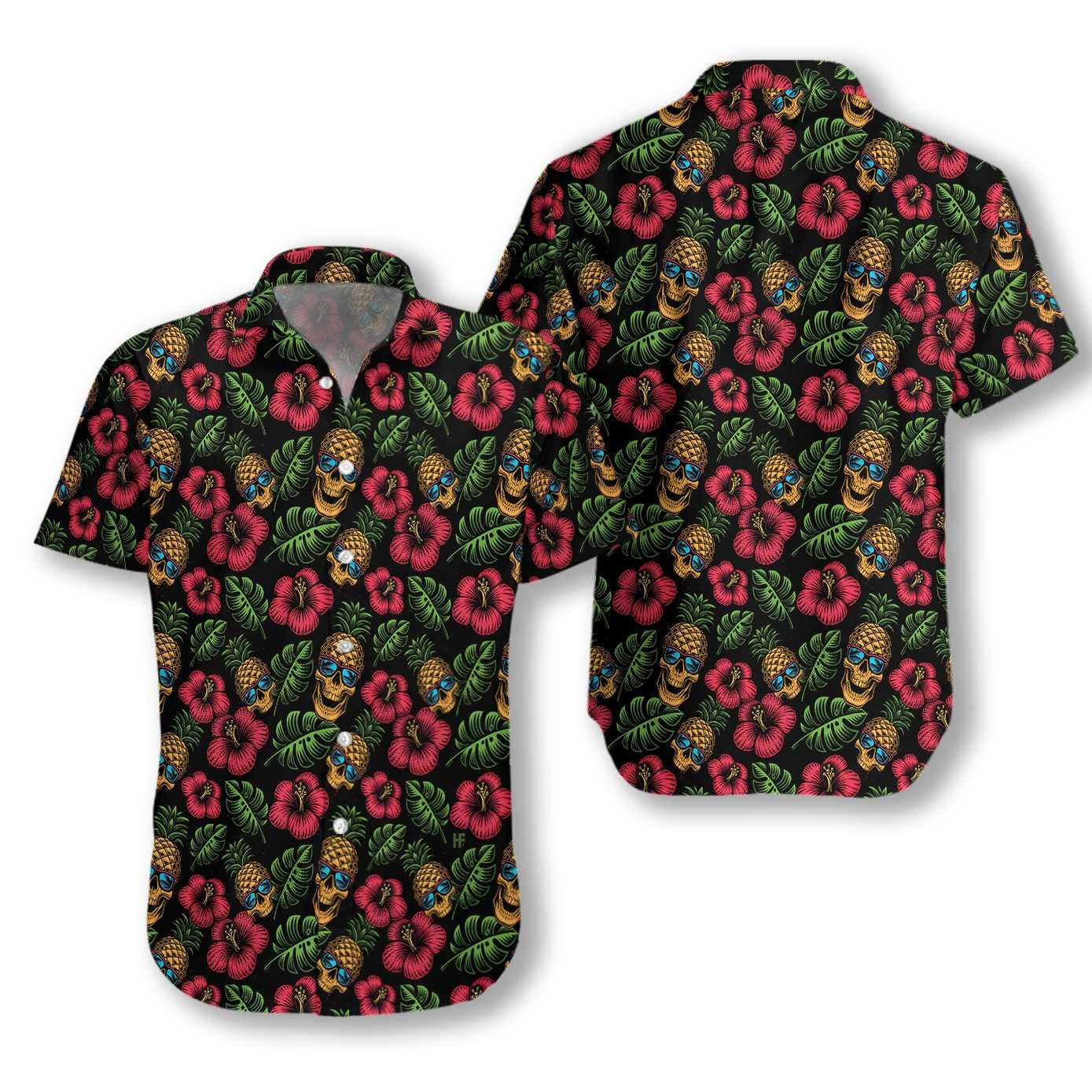 Skulls And Pineapples Blue Eyes Pattern Nice Design Hawaiian Shirt, Hawaiian Shirt Gift, Christmas Gift