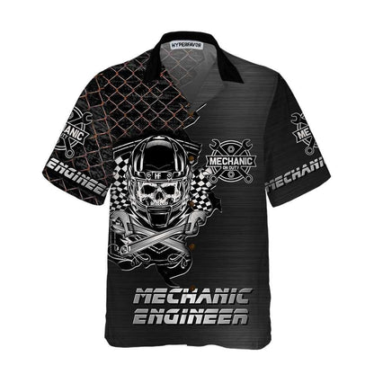 Cool Skull Mechanic Engineer Net Dark Grey Background Hawaiian Shirt, Hawaiian Shirt Gift, Christmas Gift