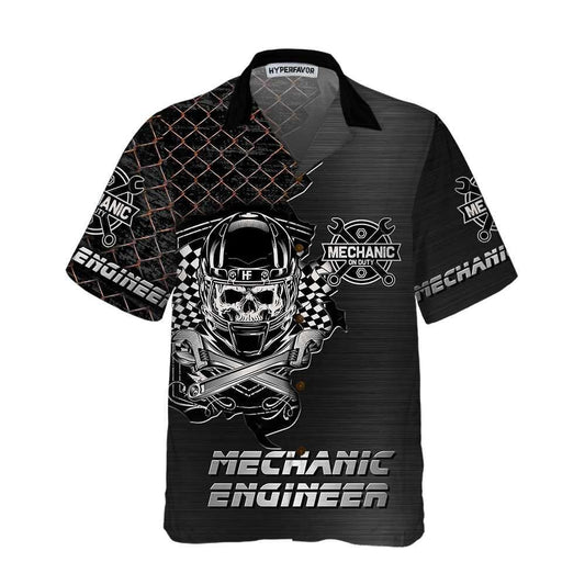 Cool Skull Mechanic Engineer Net Dark Grey Background Hawaiian Shirt, Hawaiian Shirt Gift, Christmas Gift