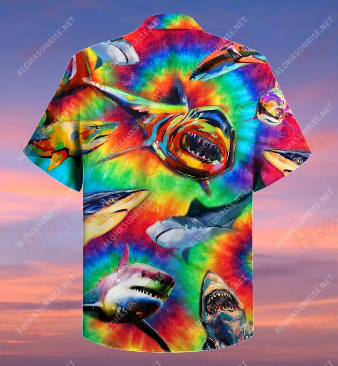 Colorful Sharks Short Short Sleeve Shirt Summer Hawaiian T Shirts Best Hawaiian Shirts Funny Hawaiian Shirt, Hawaiian Shirt Gift, Christmas Gift
