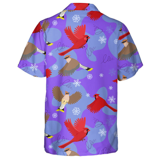 Little Funny Red Cardinal Bird And Falling Snowflakes Hawaiian Shirt, Hawaiian Shirt Gift, Christmas Gift