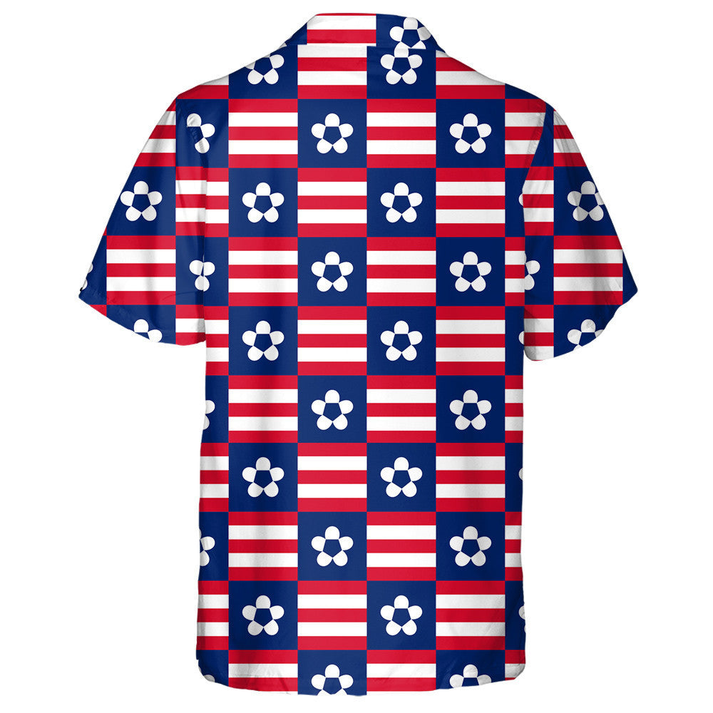 Cute Flower On Colorblocks In The Style Of American Flag Hawaiian Shirt, Hawaiian Shirt Gift, Christmas Gift
