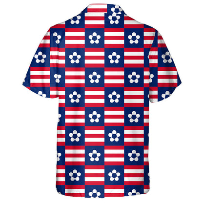 Cute Flower On Colorblocks In The Style Of American Flag Hawaiian Shirt, Hawaiian Shirt Gift, Christmas Gift