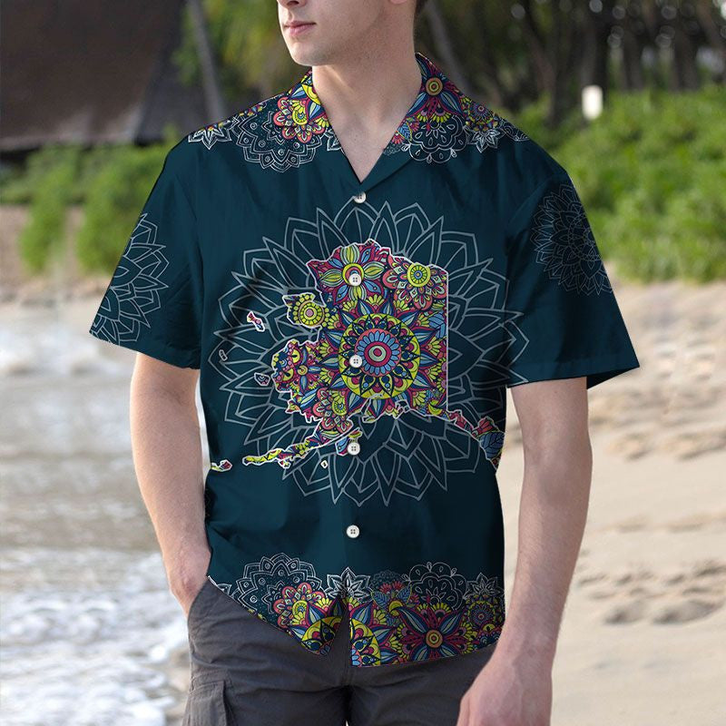 Awesome Map Of Alaska Mandala Flower Patchwork Pattern Hawaiian Shirt, Hawaiian Shirt Gift, Christmas Gift