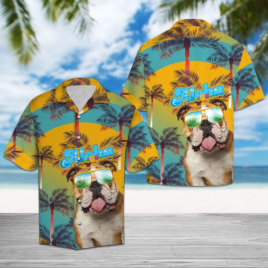 Bulldog Wear Sunglasses Aloha Summer Hawaiian Shirt, Hawaiian For Gift