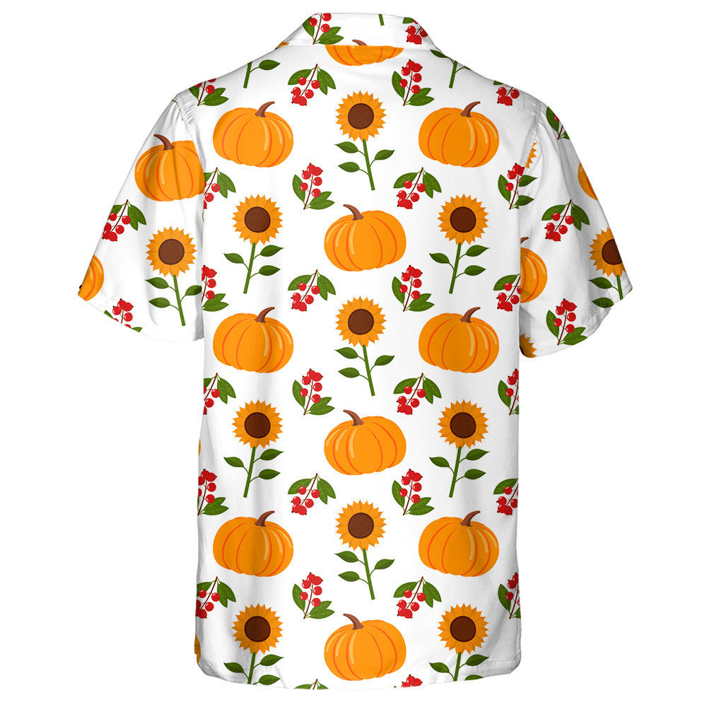 Autumn Symbols With Pumpkins Berries And Sunflowers Pattern Hawaiian Shirt, Hawaiian Shirt Gift, Christmas Gift