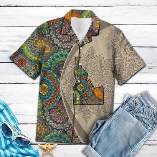 Idaho Mandala Style Flower Patchwork Hawaiian Shirt, Hawaiian For Gift