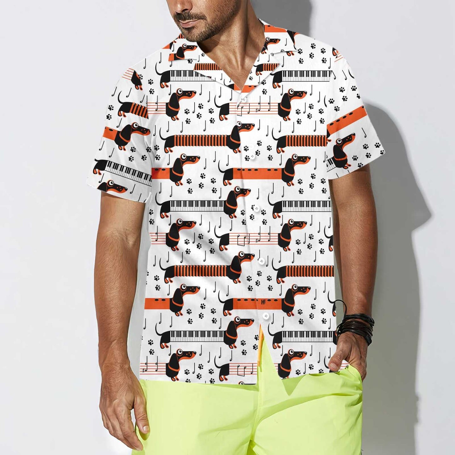 Funny Piano Dachshund Dog Design Hawaiian Shirt,Hawaiian Shirt Gift, Christmas Gift