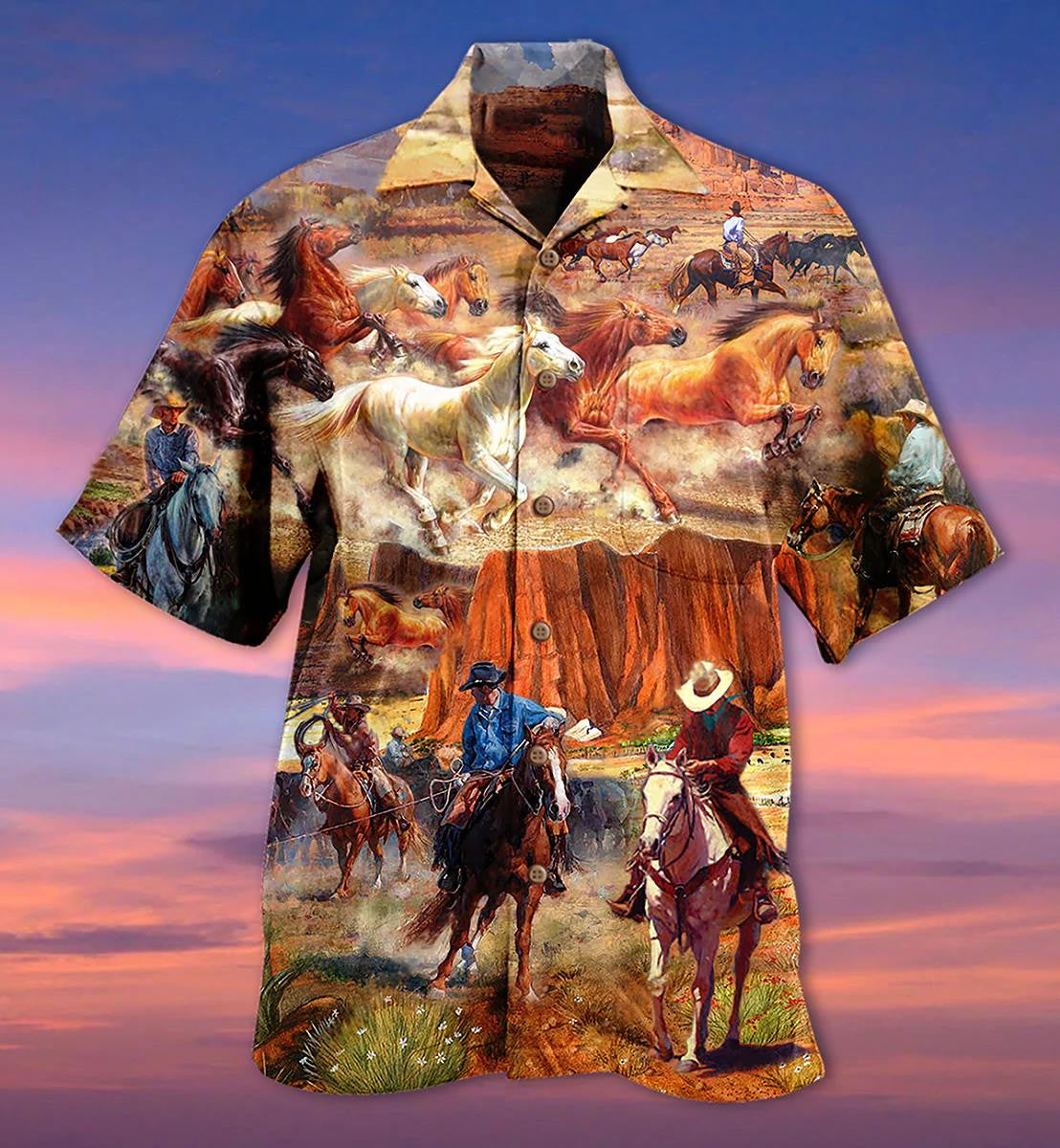 Cowboy Love Life Running Horses On Field Hawaiian Shirt, Hawaiian Shirt Gift, Christmas Gift
