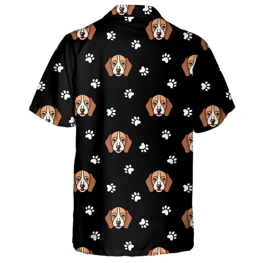 Cute Beagle Dog With Paw Black And White Hawaiian Shirt, Hawaiian Shirt Gift, Christmas Gift