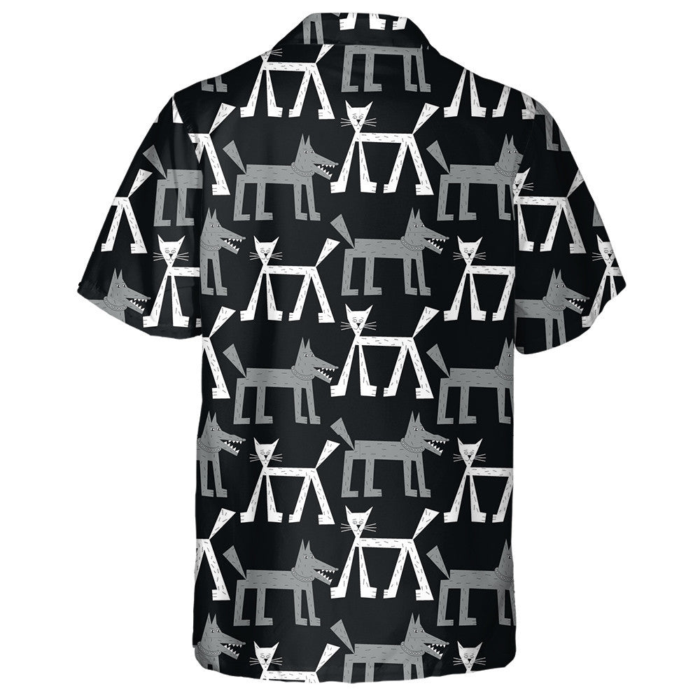 Grey Wolf And White Cat In The Forest Hawaiian Shirt, Hawaiian Shirt Gift, Christmas Gift