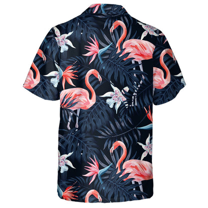 Lovely Flamingo With Palm Leave And Exotic Flowers Hawaiian Shirt, Hawaiian Shirt Gift, Christmas Gift