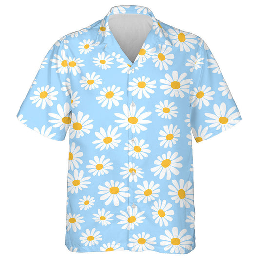 Lovely Daisy Flower Pattern On Light Blue Background Hawaiian Shirt , Hawaiian Shirt Gift, Christmas Gift