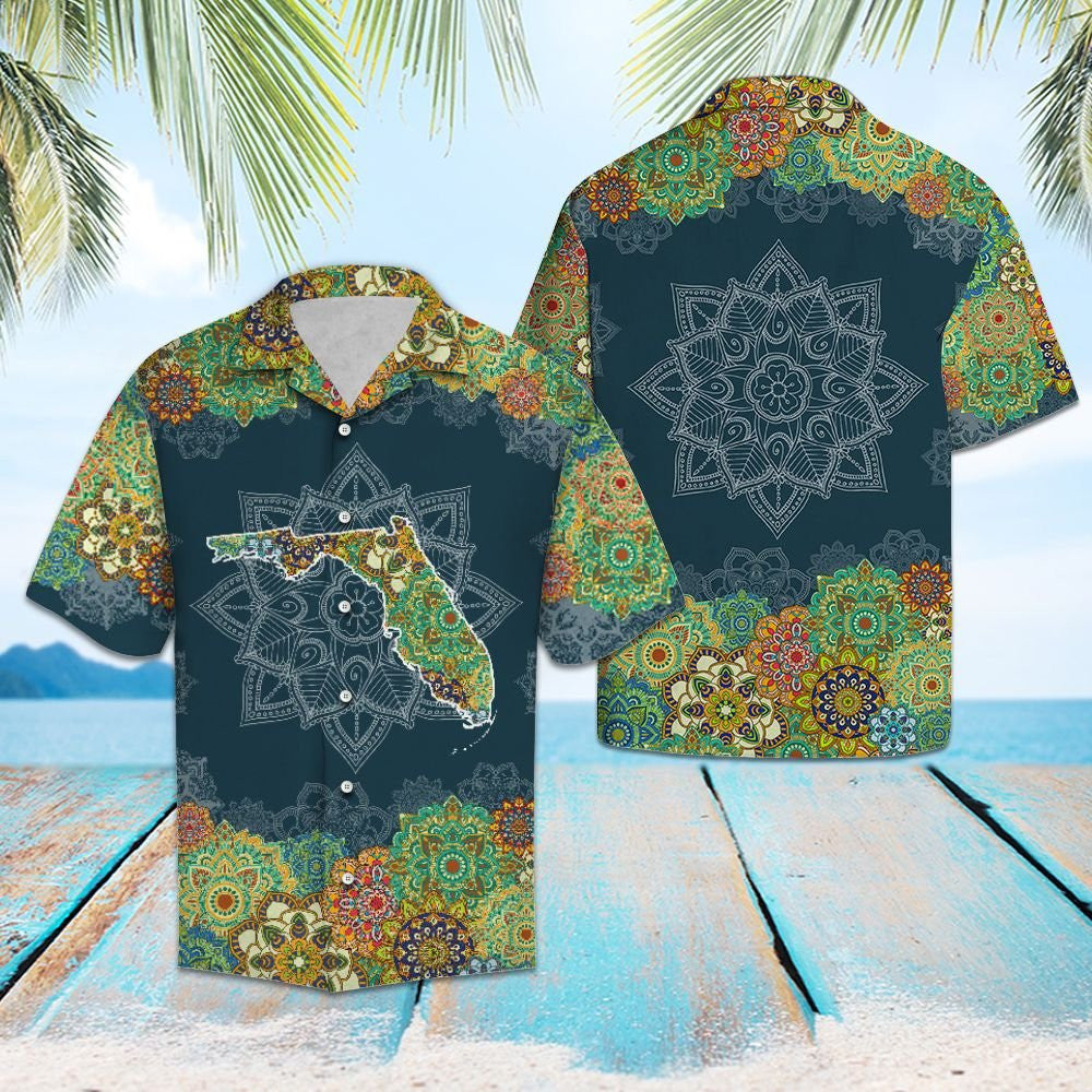 Florida Map Floral Mandala Design Hawaiian Shirt,Hawaiian Shirt Gift, Christmas Gift