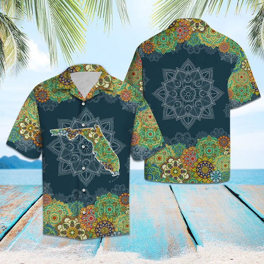 Florida Map Floral Mandala Design Hawaiian Shirt,Hawaiian Shirt Gift, Christmas Gift