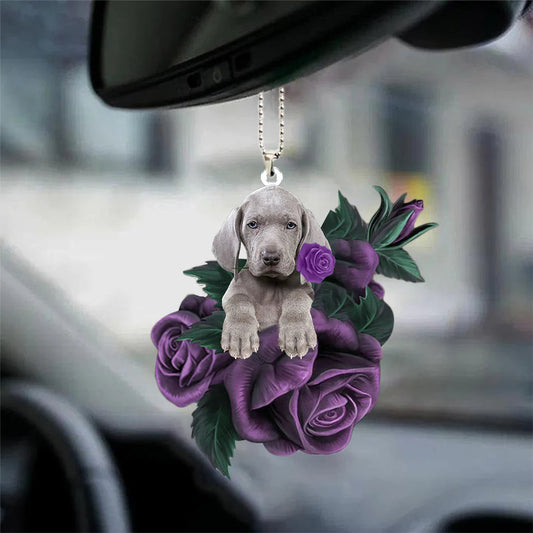 Weimaraner In Purple Rose Car Hanging Ornament, Car Hanging Mirror Accessories For Dog Lovers, Christmas Decoration