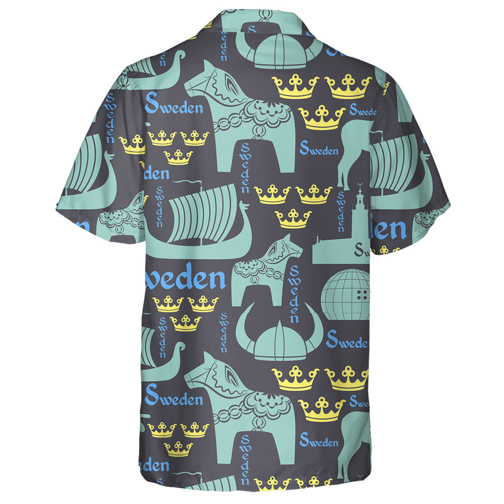 Blue National Symbols Horses Of Sweden Hawaiian Shirt, Hawaiian For Gift