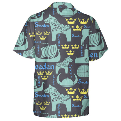 Blue National Symbols Horses Of Sweden Hawaiian Shirt, Hawaiian For Gift