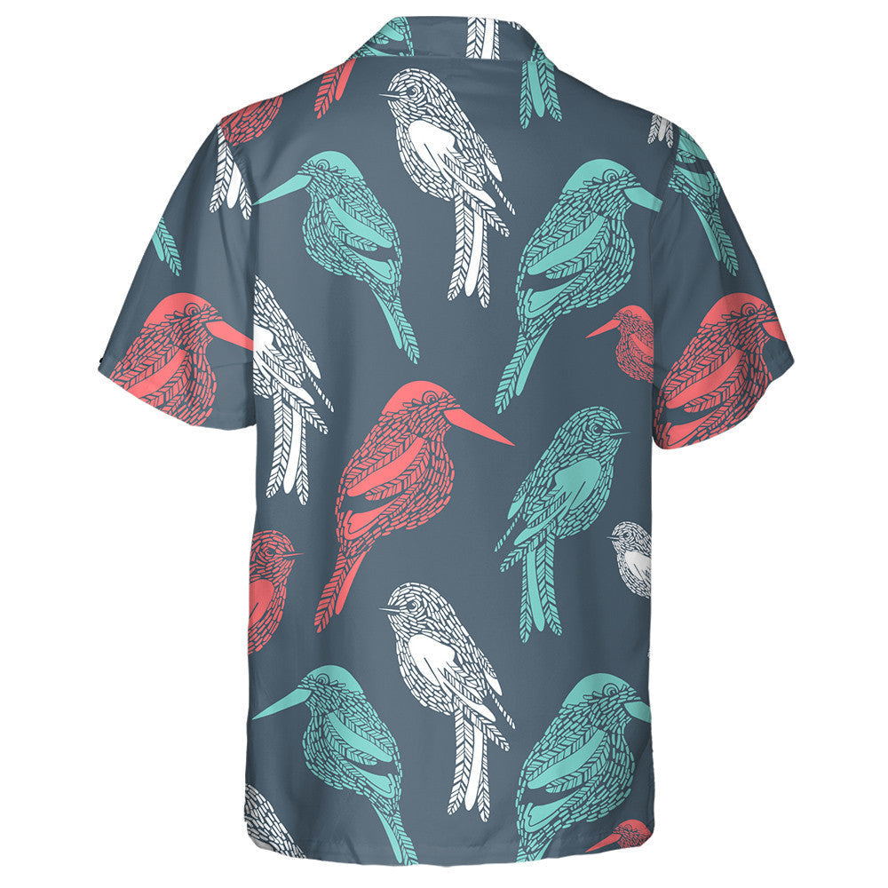 Red Mint And White Bird On Blue Background Hawaiian Shirt, Hawaiian Shirt Gift, Christmas Gift
