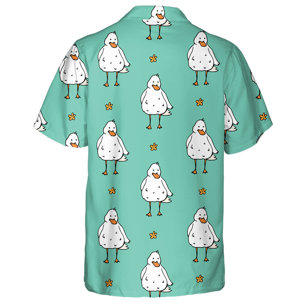Cartoon Ducks And Small Flowers On Green Hawaiian Shirt, Hawaiian Shirt Gift, Christmas Gift