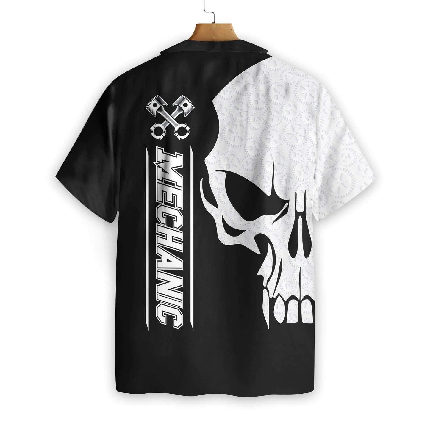 Mechanic Proud Skull Black White Design Hawaiian Shirt,Hawaiian Shirt Gift, Christmas Gift
