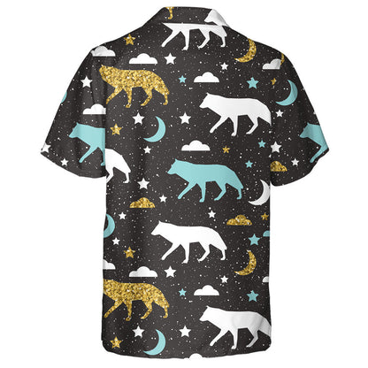 Gold Blue And White Abstract Wolf Hawaiian Shirt,Hawaiian Shirt Gift, Christmas Gift