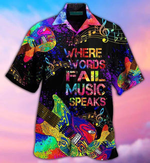 Where Words Fail Music Speaks Colorful Guitar Pattern Hawaiian Shirt, Hawaiian Shirt Gift, Christmas Gift