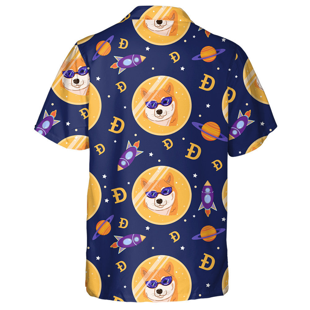 Cartoon Cryptocurrency Shiba Dog In Space Isolated Background Hawaiian Shirt, Hawaiian Shirt Gift, Christmas Gift