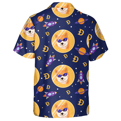 Cartoon Cryptocurrency Shiba Dog In Space Isolated Background Hawaiian Shirt, Hawaiian Shirt Gift, Christmas Gift