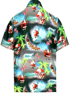 Winter Night Santa Claus Palm Tree Design Hawaiian Shirt, Hawaiian Shirt Gift, Christmas Gift