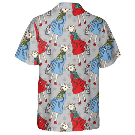 Funny Dressed Cow With Scarf Coat And Bag Hawaiian Shirt, Hawaiian Shirt Gift, Christmas Gift