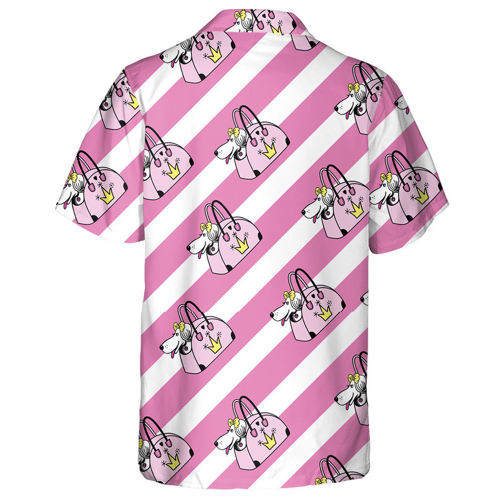 Small Dog In A Carrying Bag On A Striped Background Hawaiian Shirt, Hawaiian Shirt Gift, Christmas Gift